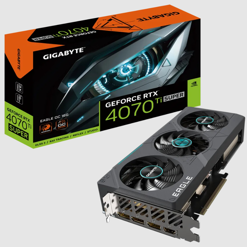  nVIDIA GeForce RTX 4070 Ti SUPER EAGLE OC 16G<br>Clock: 2640 MHz, 1x HDMI/ 3x DP, Max Resolution: 7680 x 4320, 1x 16-Pin Connector, Recommended: 750W  